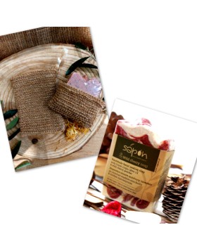 Σετ περιποίησης 2 προϊόντα Απολεπιστικό σαπούνι Κεράσι & Φυσικό πουγκί/σφουγγάρι απο Γιούτα
